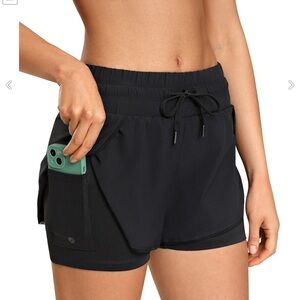 CRZ YOGA Women's Mid Waisted Workout Running Shorts with Liner 3'' NWT XL